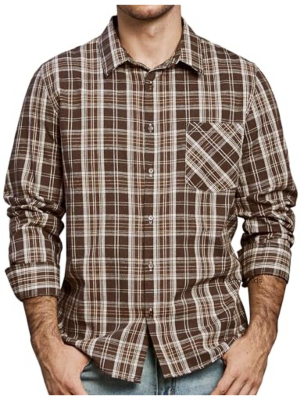 Men's Plaid Cotton Button Down Shirt Long Sleeve Casual